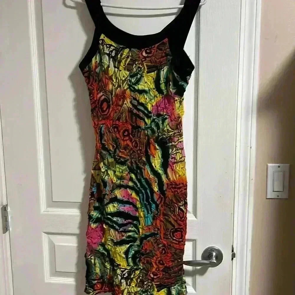 Joseph Ribkoff Multicolor Abstract Asymmetrical Dress - Black Trim